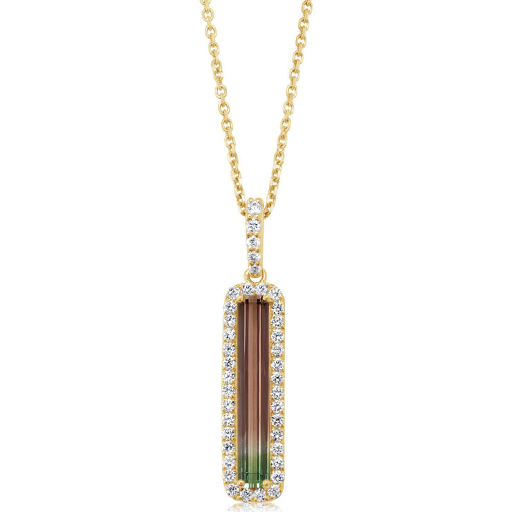 14K Yellow Gold Bi-Color Tourmaline/Diamond Pendant