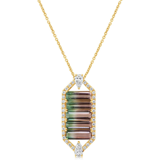 14K Yellow Gold Bi-Color Tourmaline/Diamond Pendant