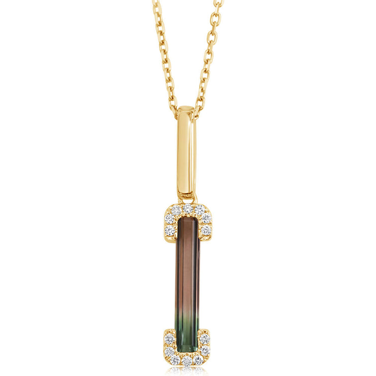 14K Yellow Gold Bi-Color Tourmaline/Diamond Pendant