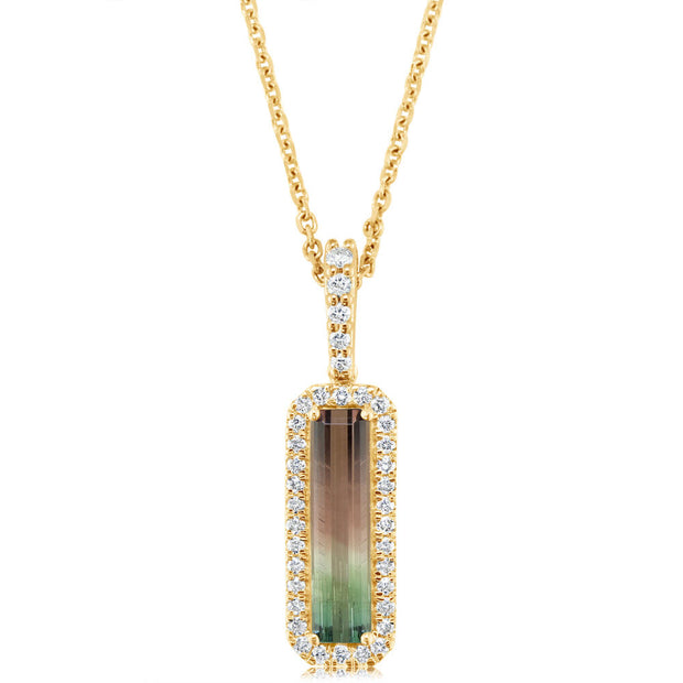 14K Yellow Gold Bi-Color Tourmaline/Diamond Pendant