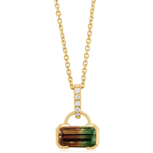 14K Yellow Gold Bi-Color Tourmaline/Diamond Pendant