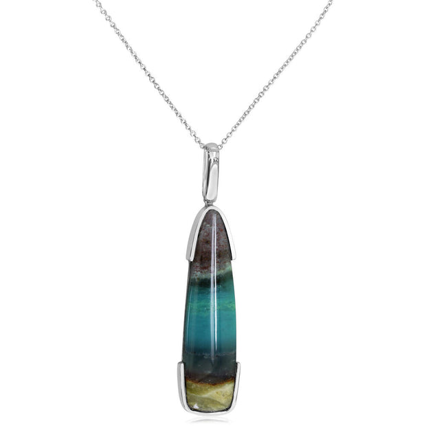 Silver Half Bezel Indonesian Opal Pendant