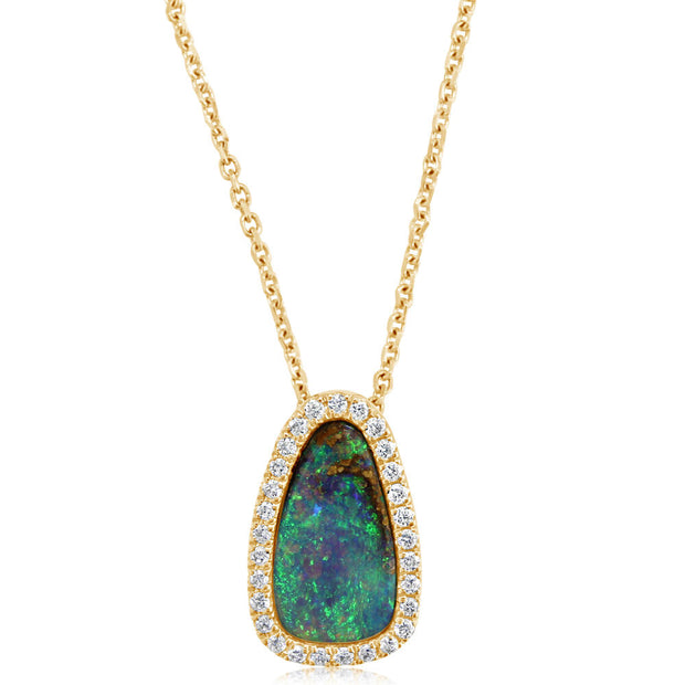 14K Yellow Gold Australian Boulder Opal /Diamond Pendant