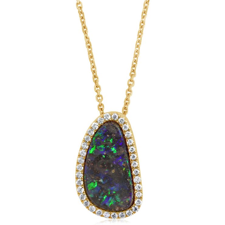 14K Yellow Gold Australian Boulder Opal /Diamond Pendant