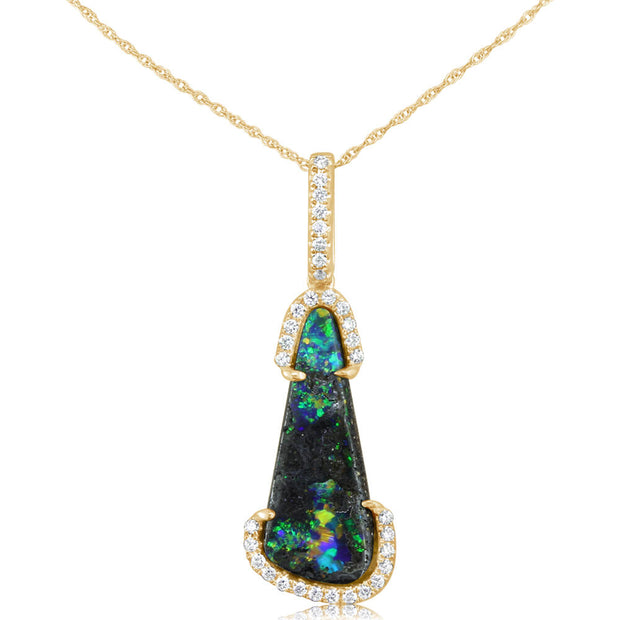 14K Yellow Gold Australian Boulder Opal/Diamond Pendant