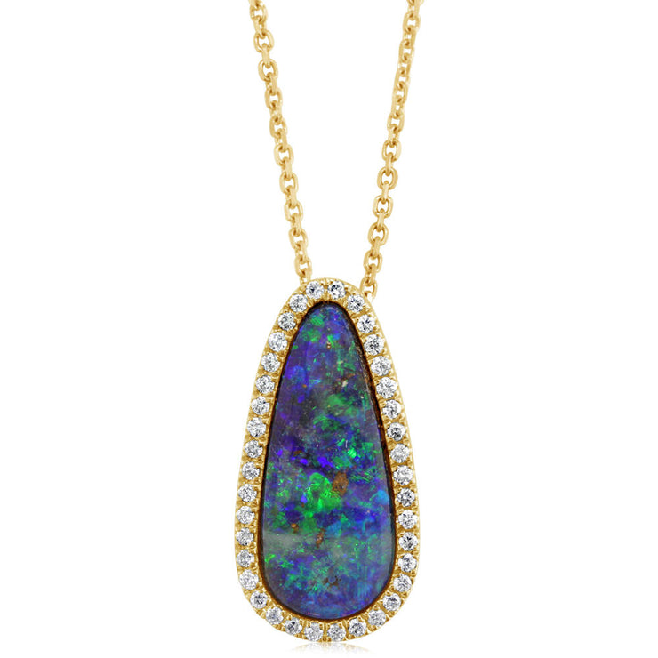 14K Yellow Gold Australian Boulder Opal /Diamond Pendant