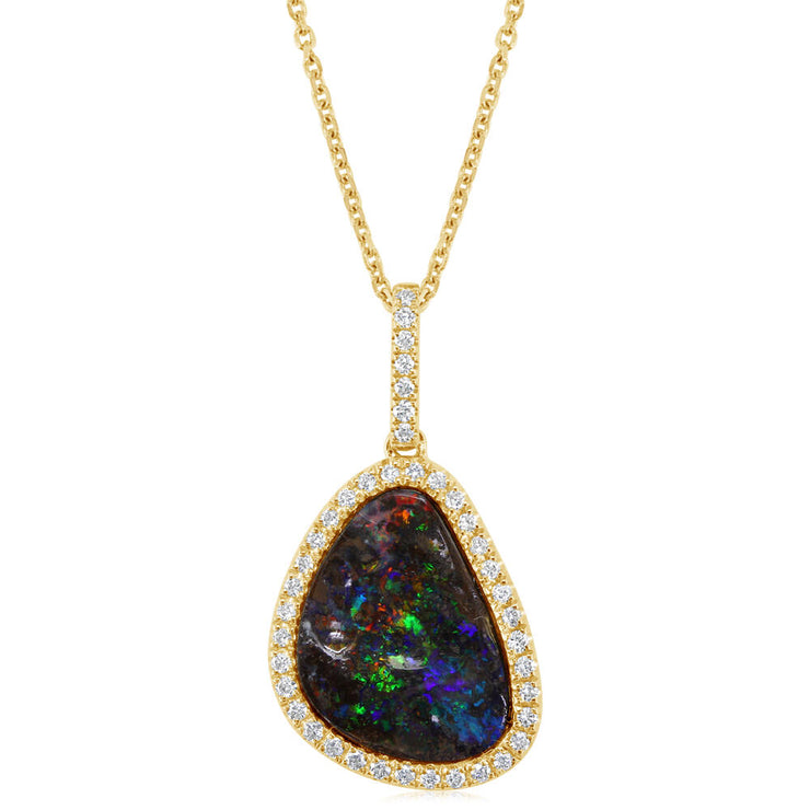 14K Yellow Gold Australian Boulder Opal/Diamond Pendant