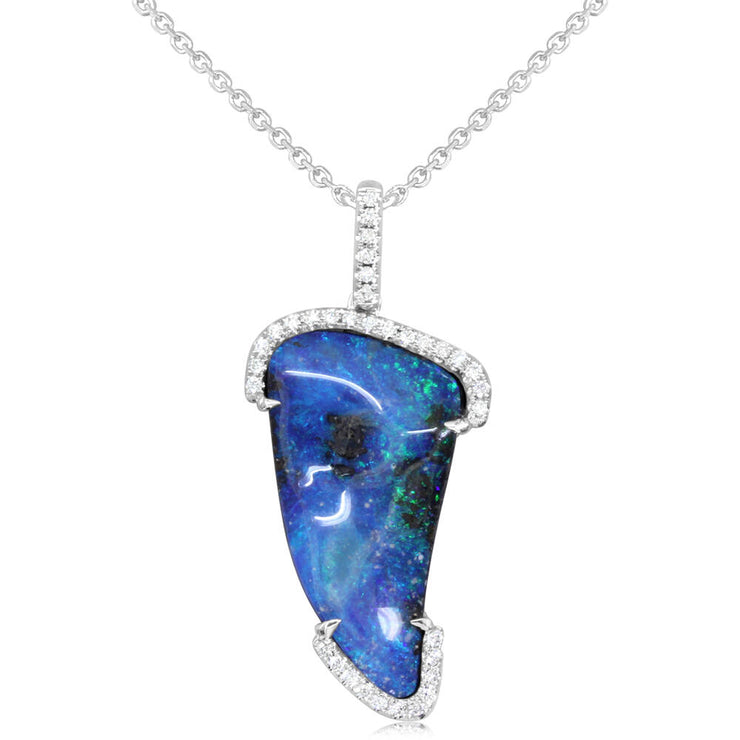 14K White Gold Australian Boulder Opal/Diamond Pendant