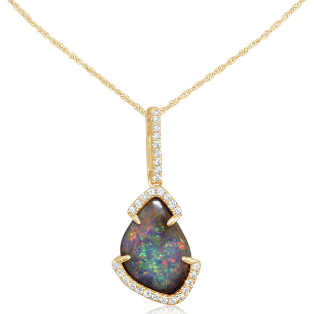 14K Yellow Gold Australian Boulder Opal/Diamond Pendant