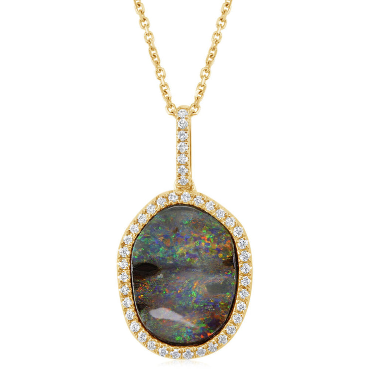 14K Yellow Gold Australian Boulder Opal/Diamond Pendant