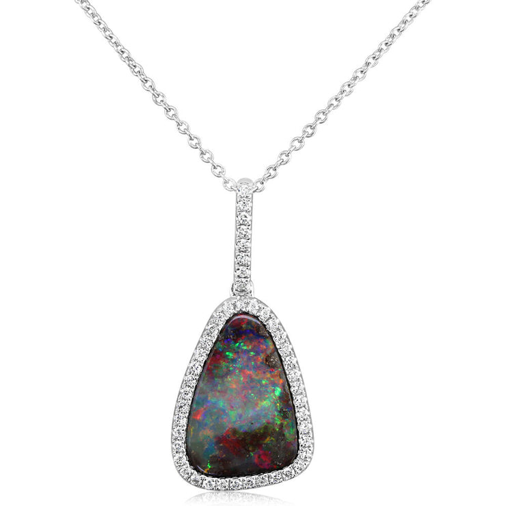 14K White Gold Australian Boulder Opal/Diamond Pendant