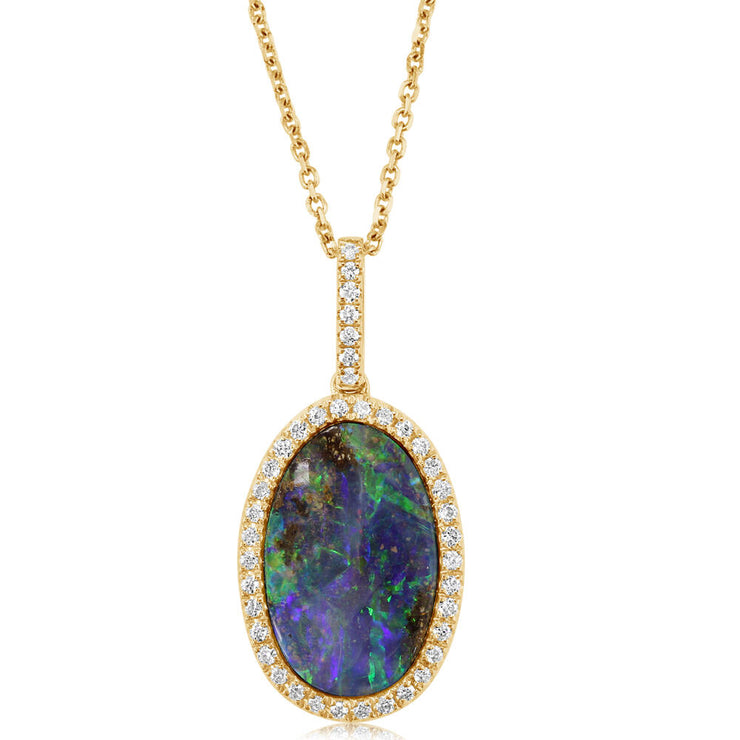 14K Yellow Gold Australian Boulder Opal/Diamond Pendant