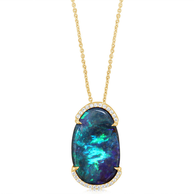 14K Yellow Gold Australian Boulder Opal/Diamond Pendant