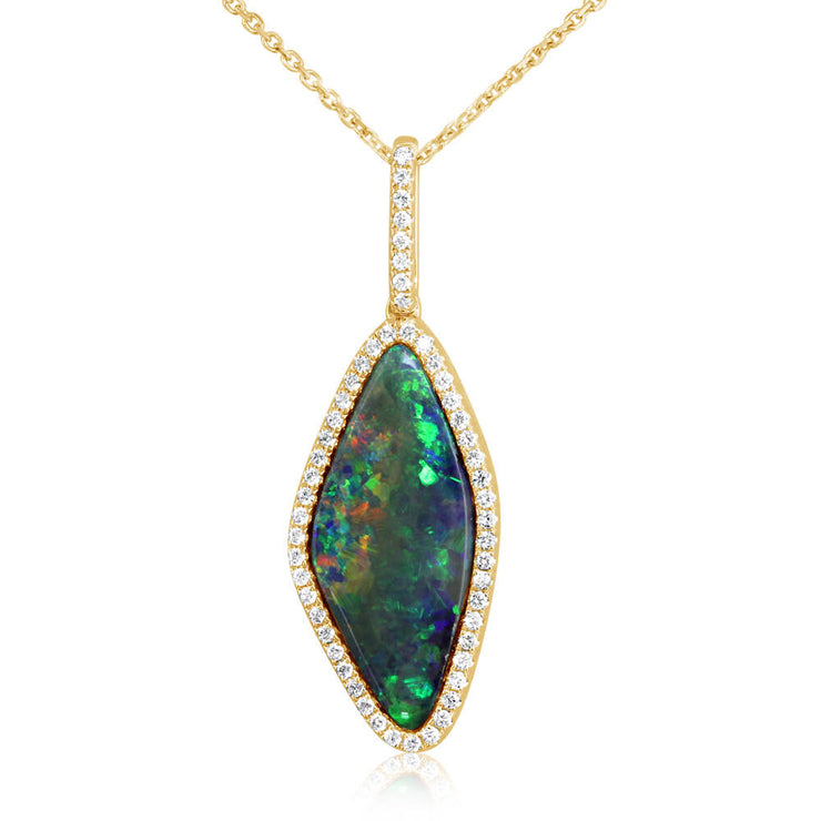 14K Yellow Gold Australian Boulder Opal/Diamond Pendant