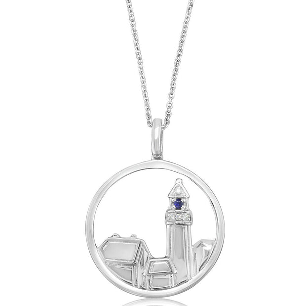 Sterling Silver Lighthouse Sapphire/Diamond Pendant