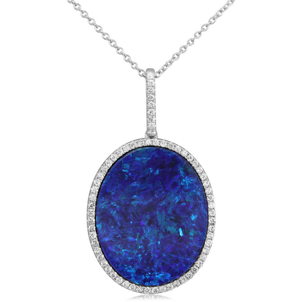 14K White Gold Australian Opal Doublet/Diamond Pendant