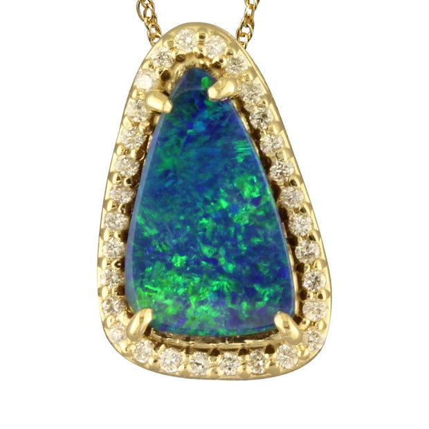 14K Yellow Gold Australian Opal Doublet/Diamond Pendant