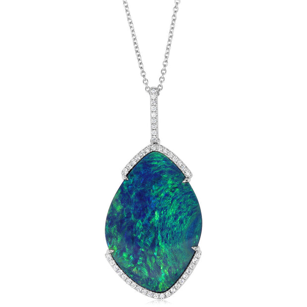 14K White Gold Australian Opal Doublet/Diamondpendant