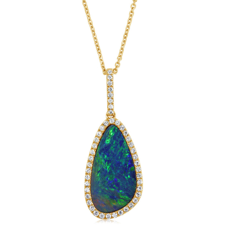 14K Yellow Gold Australian Opal Doublet Pendant