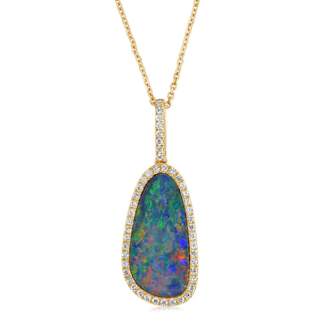 14K Yellow Gold Australian Opal Doublet Pendant