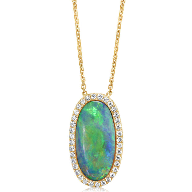 14K Yellow Gold Australian Opal Doublet/Diamond Pendant