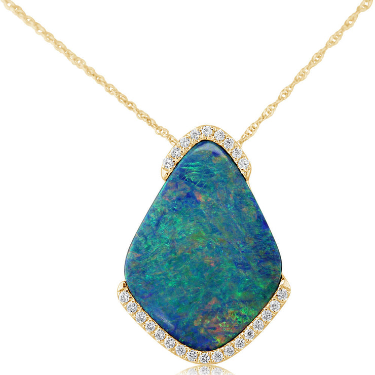 14K Yellow Gold Australian Opal Doublet/Diamond Pendant