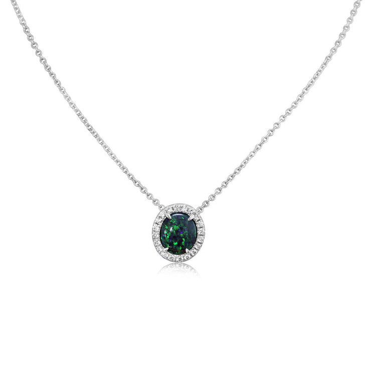 14K White Gold Australian Black Opal/Diamond Pendant