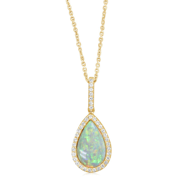 14K Yellow Gold Australian Opal/Diamond Pendant