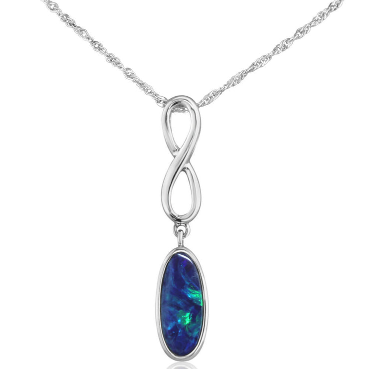 14K White Gold Australian Opal Doublet Pendant