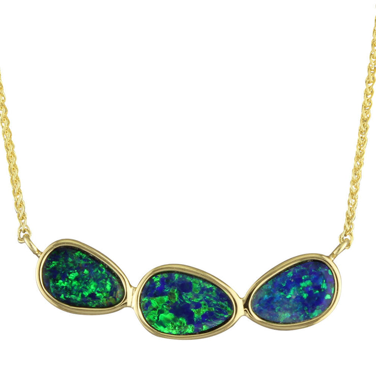 14K Yellow Gold Australian Opal Doublet Necklace