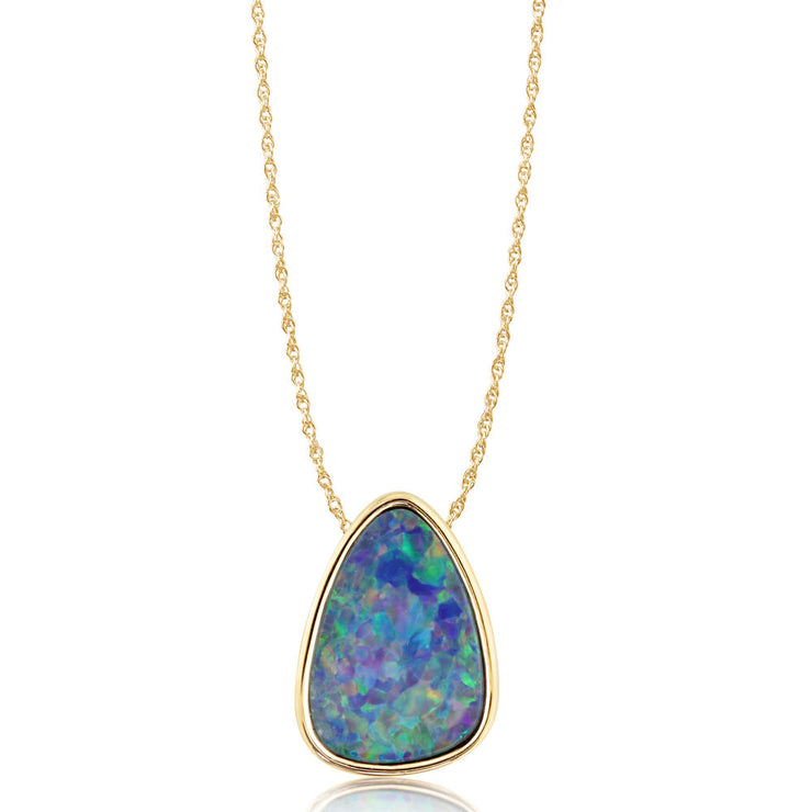 14K Yellow Gold Australian Opal Doublet Hidden Bail Pendant