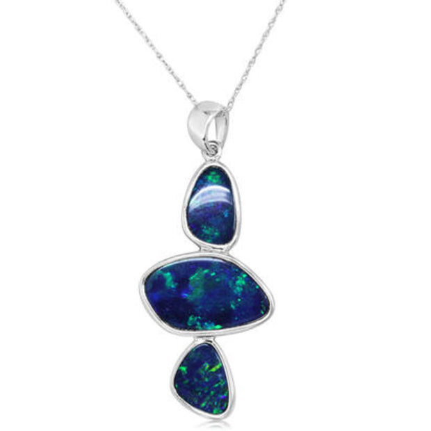 14K White Gold Australian Opal Doublet Pendant