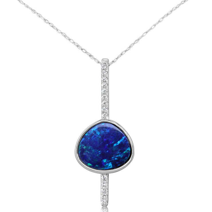 14K White Gold Australian Opal/Diamond Pendant