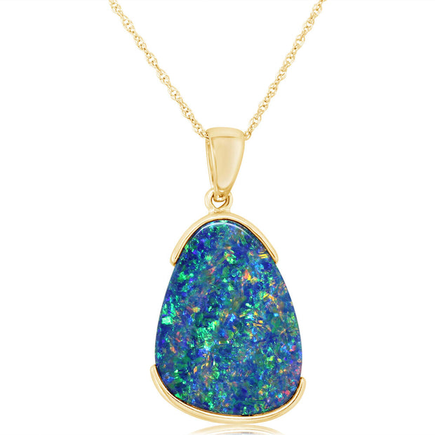 14K Yellow Gold Australian Opal Doublet Pendant