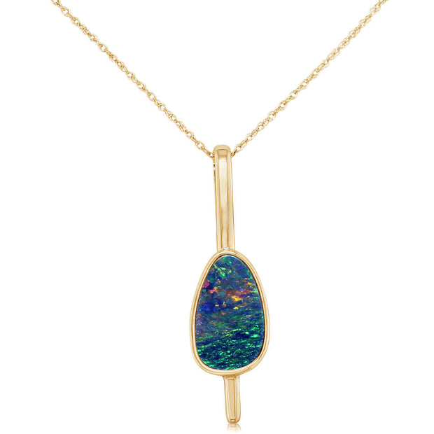 14K Yellow Gold Australian Opal Doublet Pendant