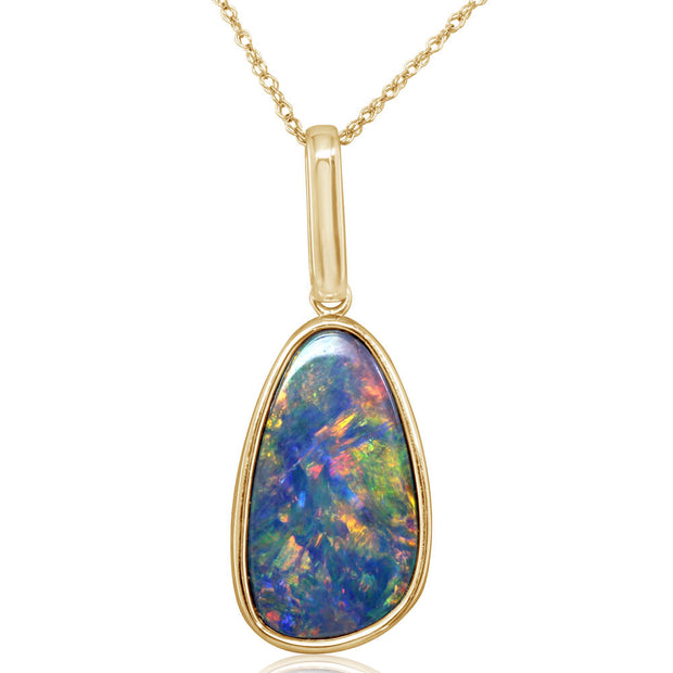 14K Yellow Gold Australian Opal Doublet Pendant