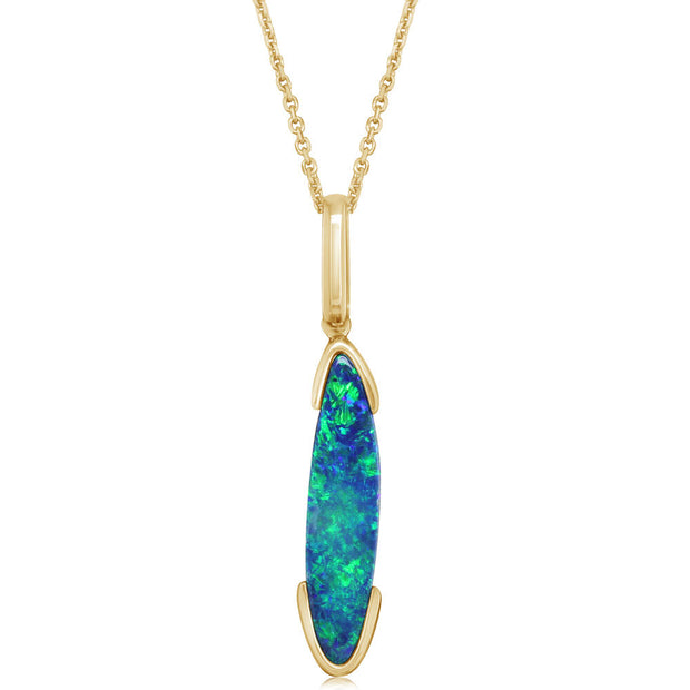 14K Yellow Gold Australian Opal Doublet Pendant