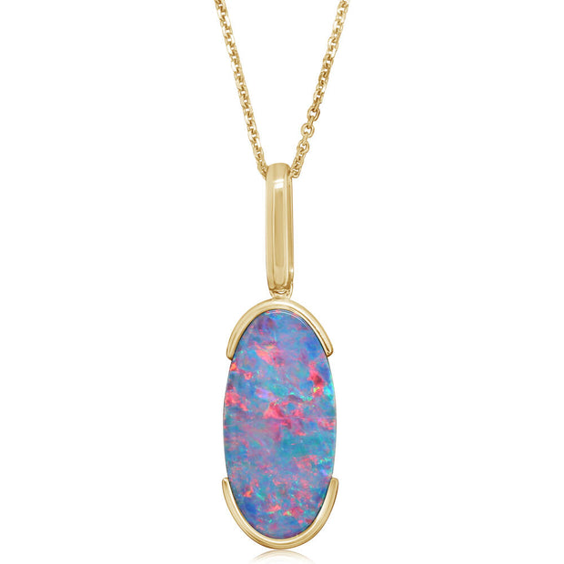 14K Yellow Gold Australian Opal Doublet Pendant