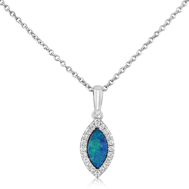 14K White Gold Australian Opal Doublet/Diamond Pendant