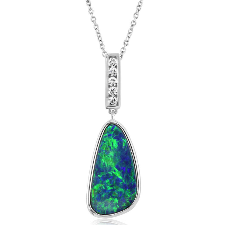 14K White Gold Australian Opal Doublet/Diamond Pendant