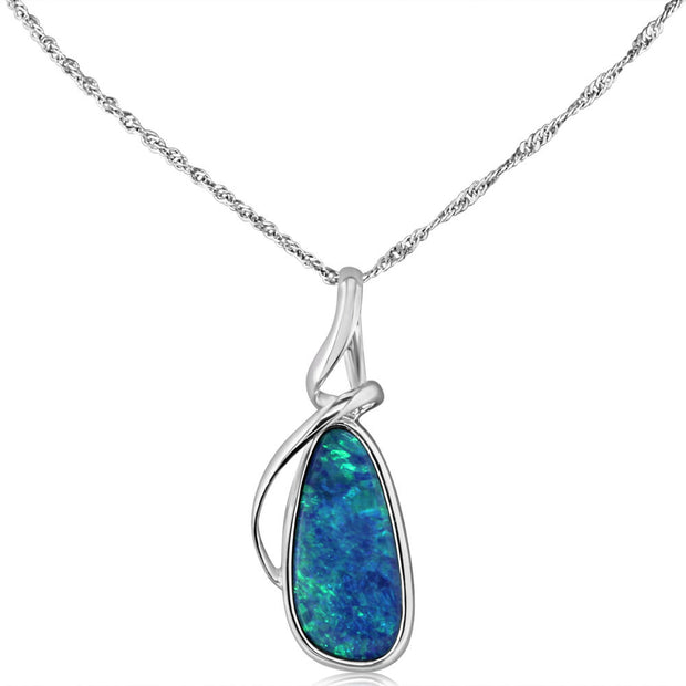 14K White Gold Australian Opal Doublet Pendant