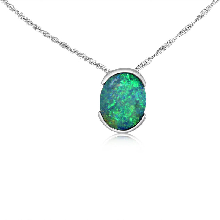 14K White Gold Australian Opal Doublet Pendant