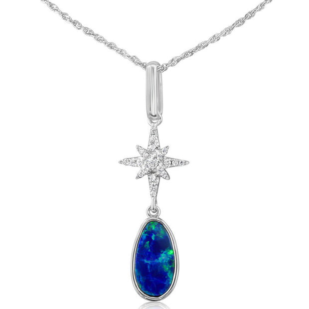 14K White Gold Australian Opal/Diamond Star Pendant