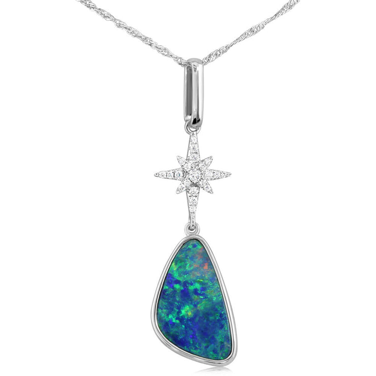 14K White Gold Australian Opal/Diamond Star Pendant