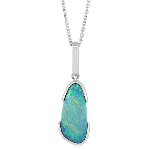 14K White Gold Australian Opal Doublet Pendant