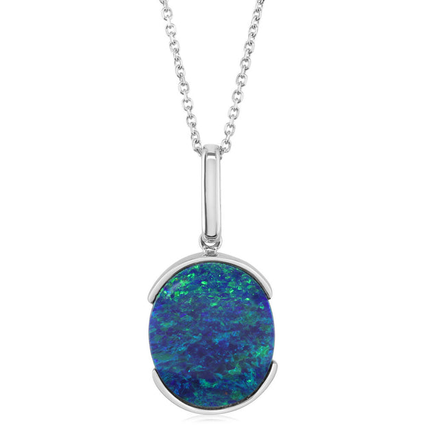 14K White Gold Australian Opal Doublet Pendant