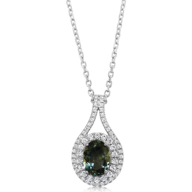 14K White Gold Montana Sapphire Pendant (Includes Chain)