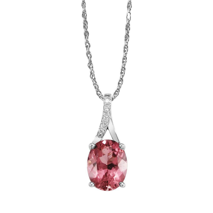 14K White Gold Pink Tourmaline/Diamond Pendant