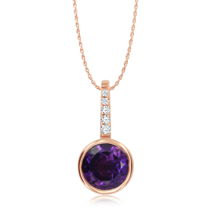 14K Yellow Gold Amethyst/Diamond Pendant