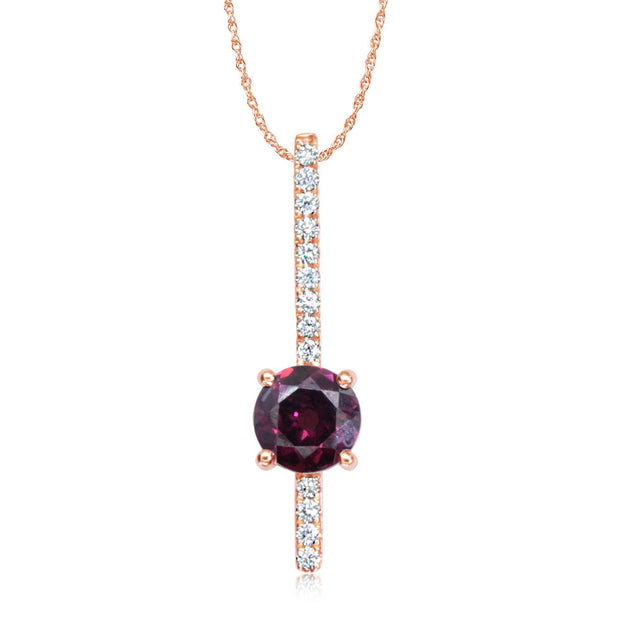 14K Rose Gold Rhodolite Garnet/Diamond Pendant